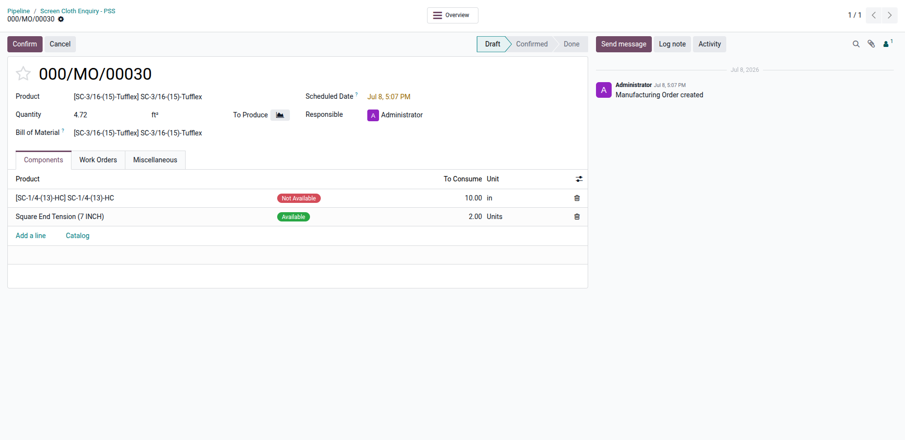 Manufacturing & Shop Floor Odoo demo screen